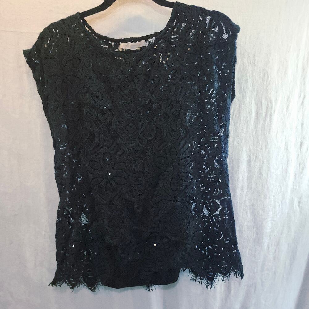 Soft Surrounding Sz Med Black LacE Sequined Sleeveless Semi Formal Top